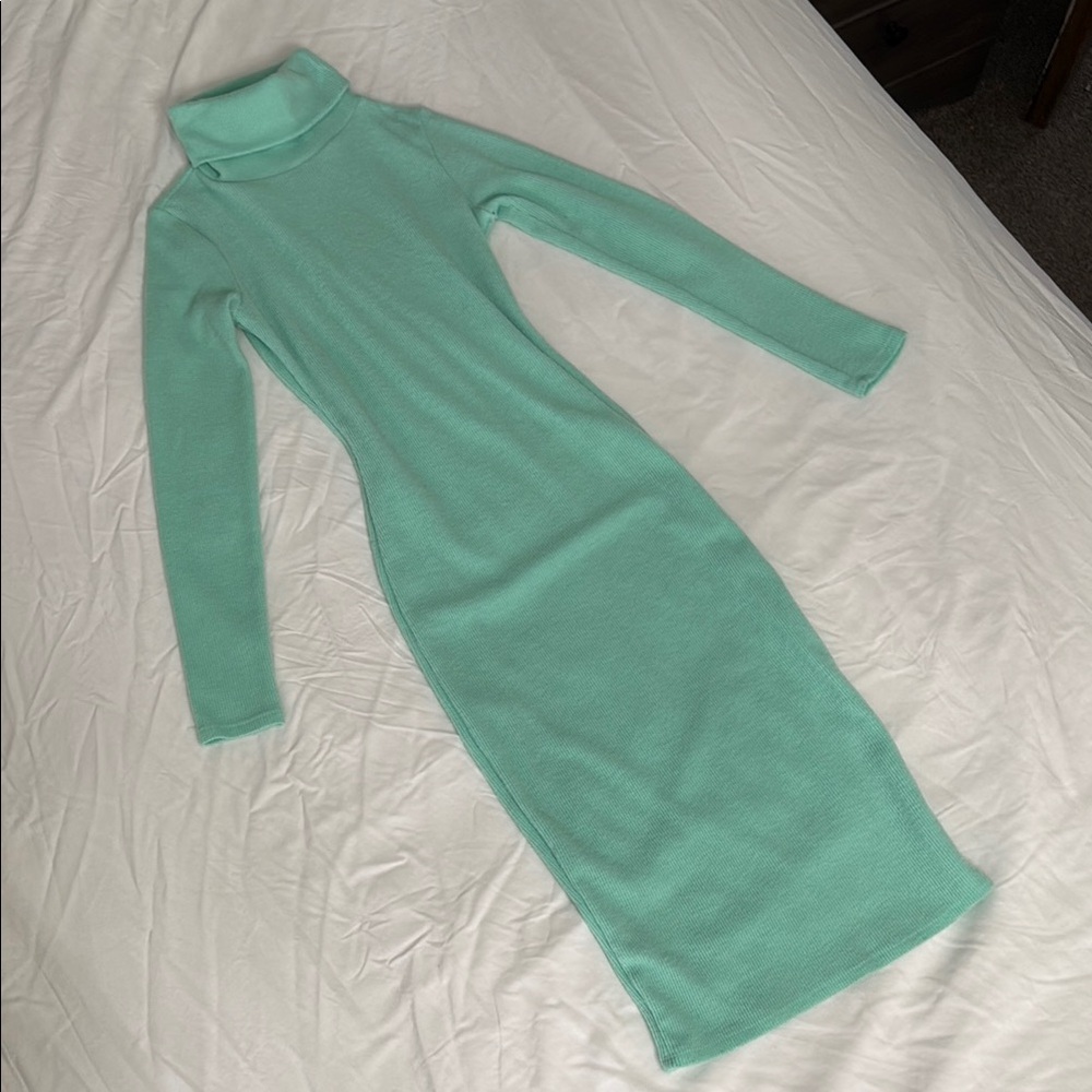 Fashion Nova Knit Mint Green Turtleneck Dress